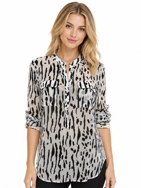 Forever 21 Sheer Black and White Animal Print Top​